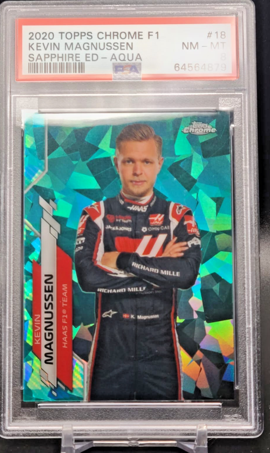 2020 Topps Chrome Formula 1 Sapphire F1 Aqua #18 Kevin Magnussen /99 PSA 8