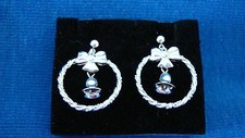 Christmas Earrings Jingle Bell Hoops Silvertone Steel Post Circa 1992 OLD STOCK