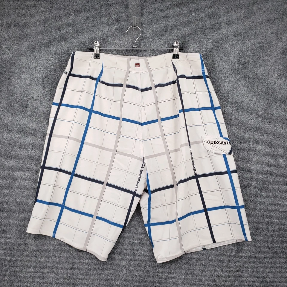 Pantalones Cortos Baúl Quicksilver Para Hombre 36 Blanco Boardshort Carga Cuadros Cordón Natación Foto 2 de 4