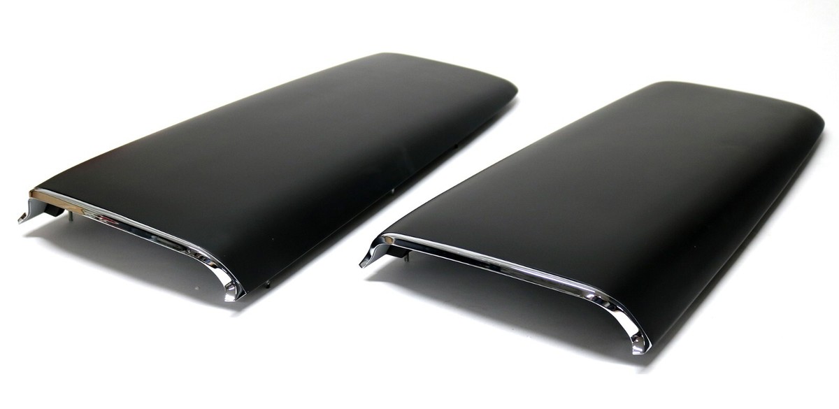 New 1969-72 Black Twin Hood Scoops w/Chrome Bezel Kit / Mopar A