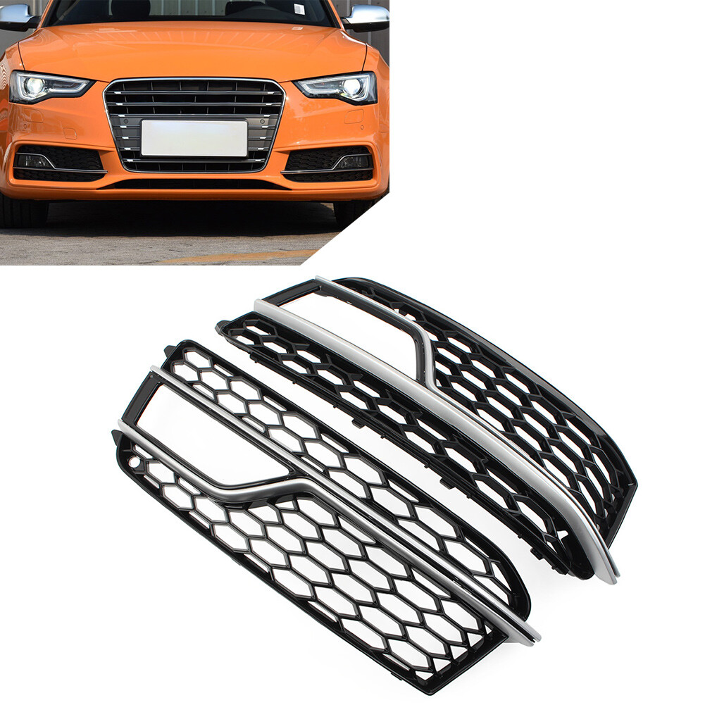 Front Bumper Fog Light Honeycomb Grille Cover Silver Fit Audi A5   S5 13-17