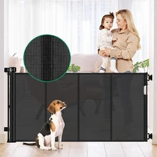 Reinforced 56" Wide Retractable Baby Gate Retractable Dog Gate with Support Rods