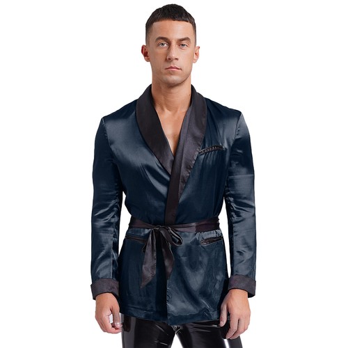 Men's Short Satin Robe with Belt Lightweight Bathrobe Pajamas Spring Summer - Picture 58 of 77