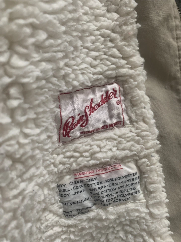 De colección Rain Shedder Ken Meritt Bronceado con Forro Sherpa Blanco Dobladillo Talla S Foto 4 de 4