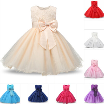 Girls Bridesmaid Dress Baby Flower Kid Party Rose Bow Wedding Princess Christmas