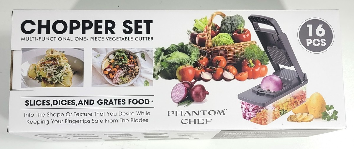 Phantom Chef 16 Piece Chopper Set w/ Container For Veggies, Cheese