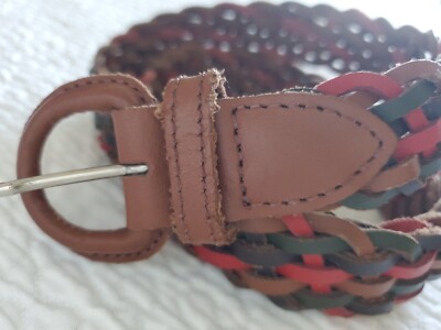 VTG Braided Genuine Leather Belt Woven Boho Multi-Colored  display picture 3