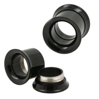 Flesh Schraub Tunnel Schwarz Ohr Piercing mit Innengewinde Plug Lobes Flared - Bild 1 von 2