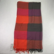NWT Eileen Fisher Wool Blanket Maxi Ombre Scarf Check Red Purple Shawl 74x40 OS