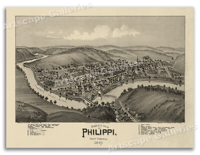 1897 Philippi West Virginia Vintage Old Panoramic City Map - 24x32