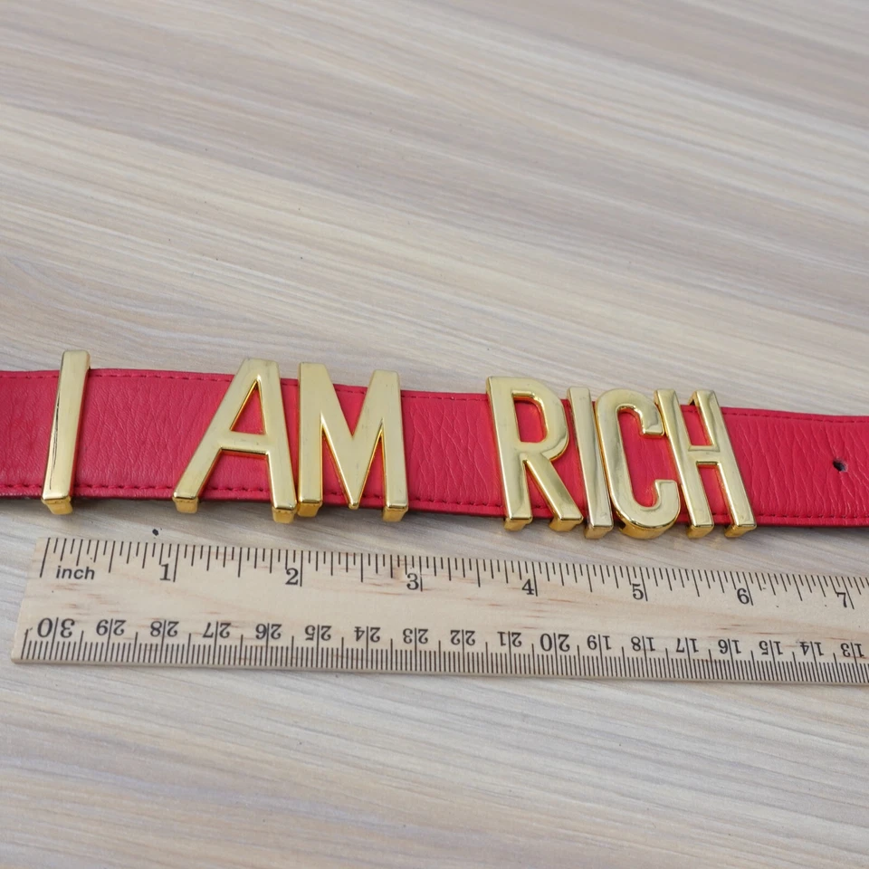 Cinturón MOSCHINO XS Logo Dorado Rojo Cuero Italiano Lujo Vintage Redwall YO SOY RICO Foto 3 de 4