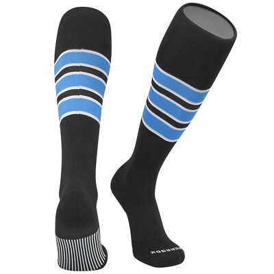 Striped OTC Baseball, Softball, Football Socks - Black, White, Sky Blue