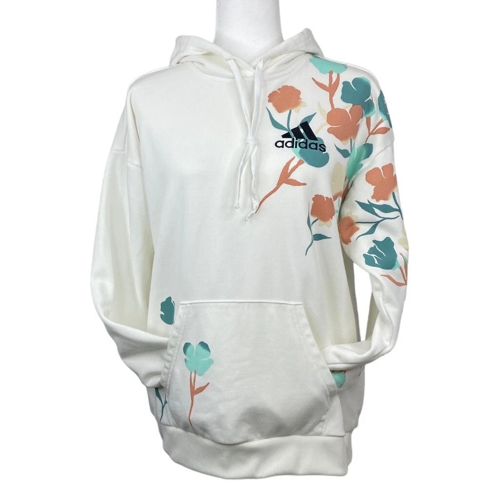 Adidas Women s White Primegreen Floral Hoodie Small 6 10