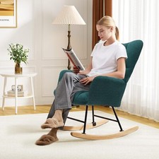 Rocking Chair - Green Upholstered Accent, Perfect for Nursery/Living/Bedroom