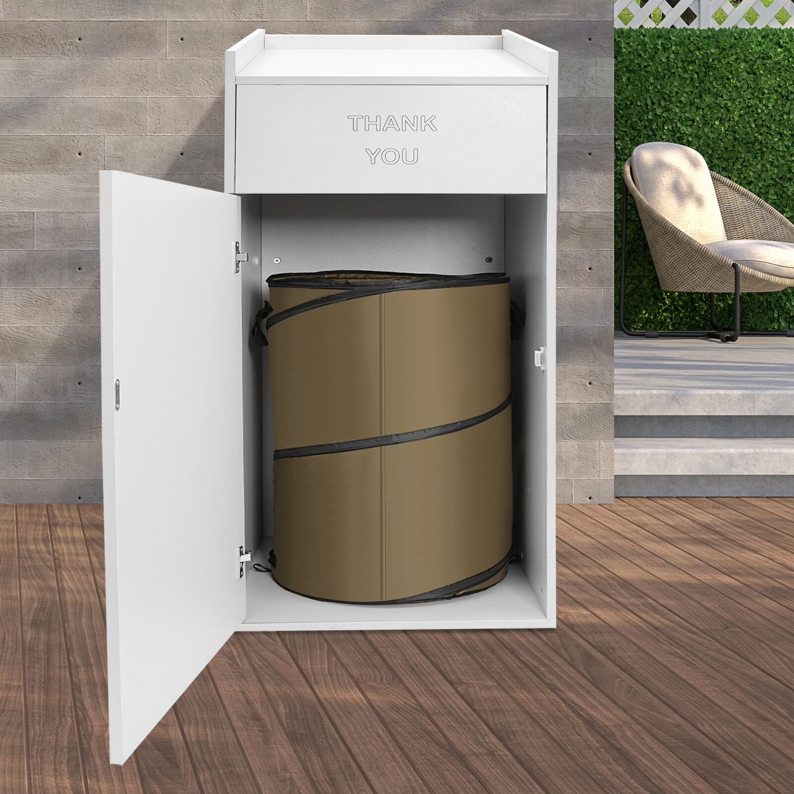 For Self-service Restaurant Trash Bin Cabinet W/ Tray Rack 40Gallon Freestanding