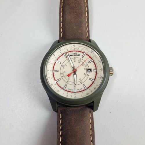 Timex Gents Expedition Camper Mens Watch Brown Suede Leather Green Glow T49921