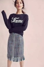 Maeve Anthropologie Fringed Tweed Pencil Skirt size 0 Multi Color DH