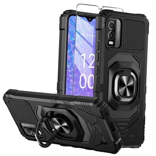 for Case with Tempered Glass Screen Protector,Military Grade Nokia C210 Black