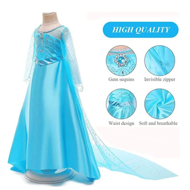 Disney Frozen Girl Costume Anna Elsa Queen Princess Birthday Party Evening Dress - Image 3 of 4