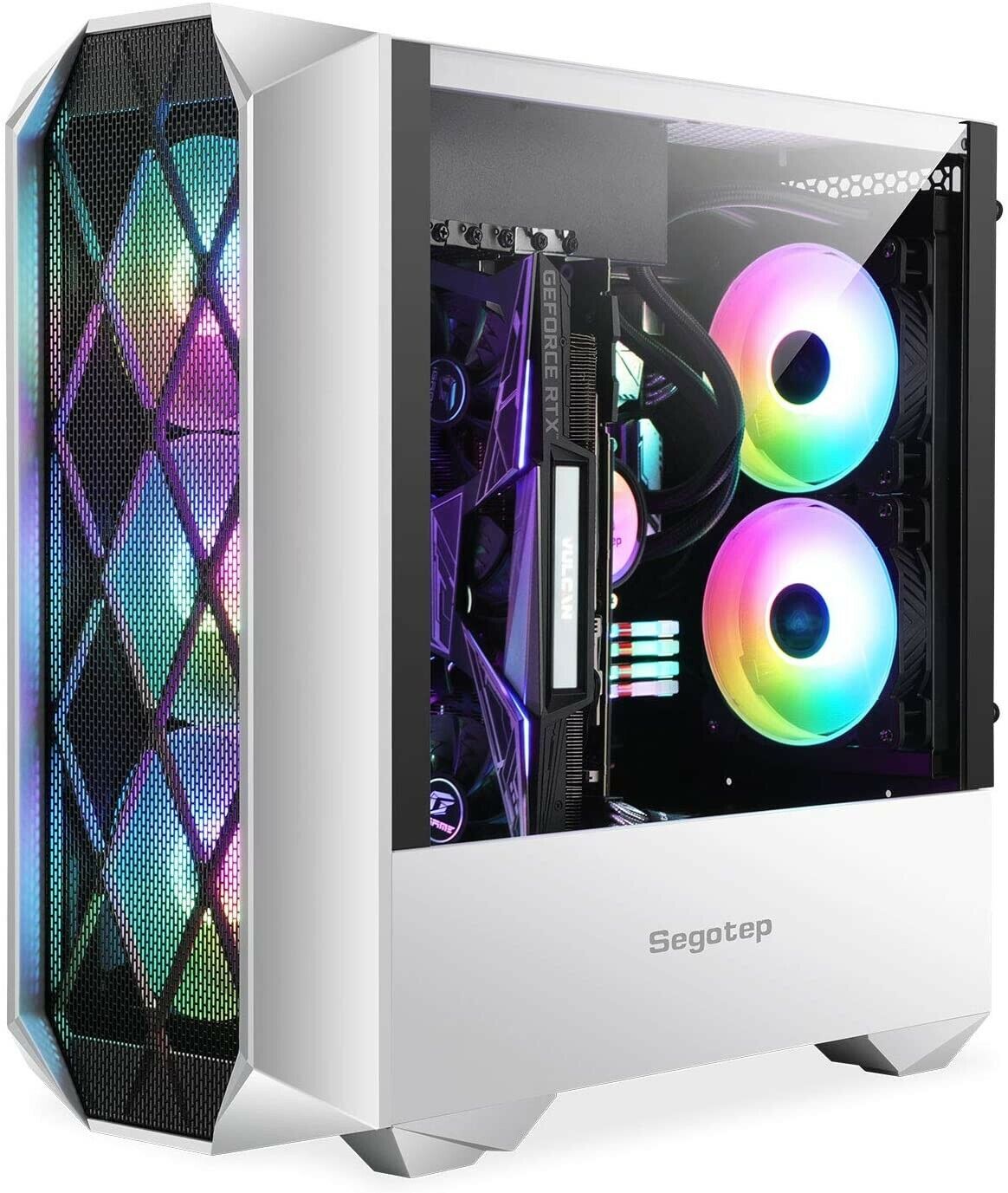 Segotep White Typhon ATX Mid Tower Computer PC Gaming Case Tempered Glass Mesh