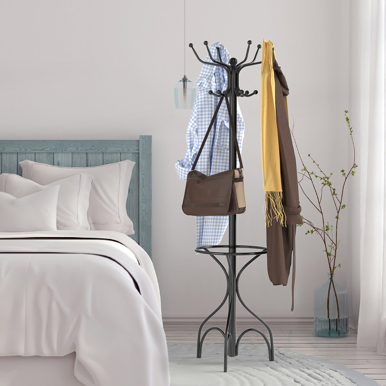 Vintage Metal Coat Hat Rack Tree Stand Clothes Hanger Hooks Umbrella