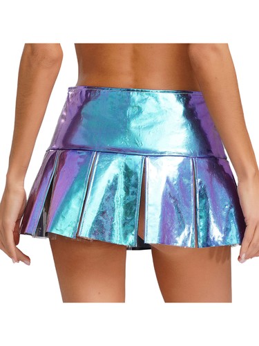 Mujer Falda Holográfica Mini Novedad Plisada Brillante Metálica Musical Cintura Alta - Imagen 13 de 63