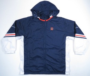 orange white and blue nike windbreaker