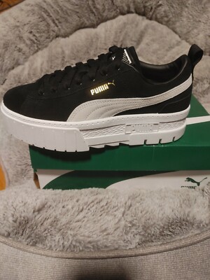 puma mayze platform sneakers in white and pink