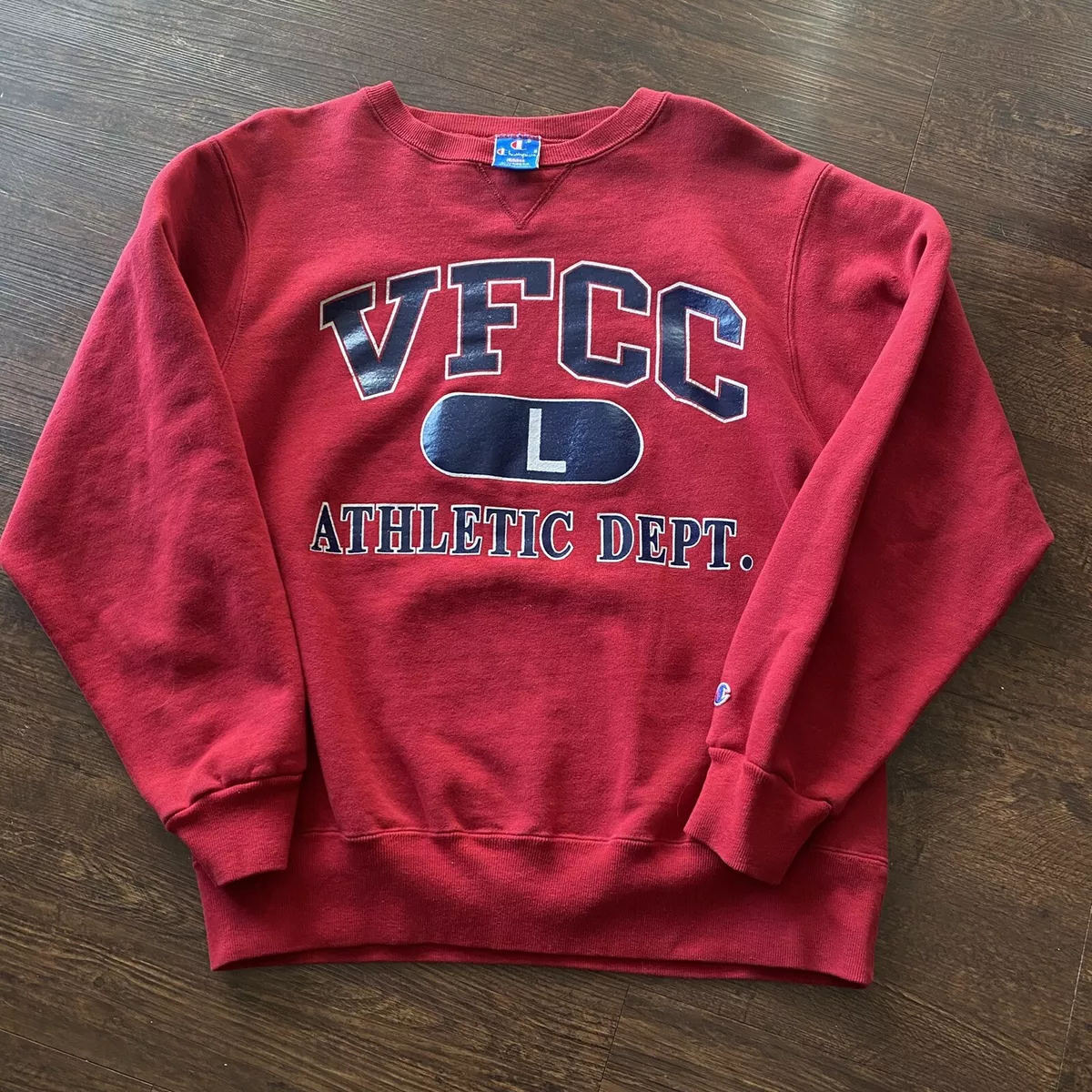 Vintage 80s 90s Champion Blue Tag Sweatshirt Red VFCC Athletic Department Large