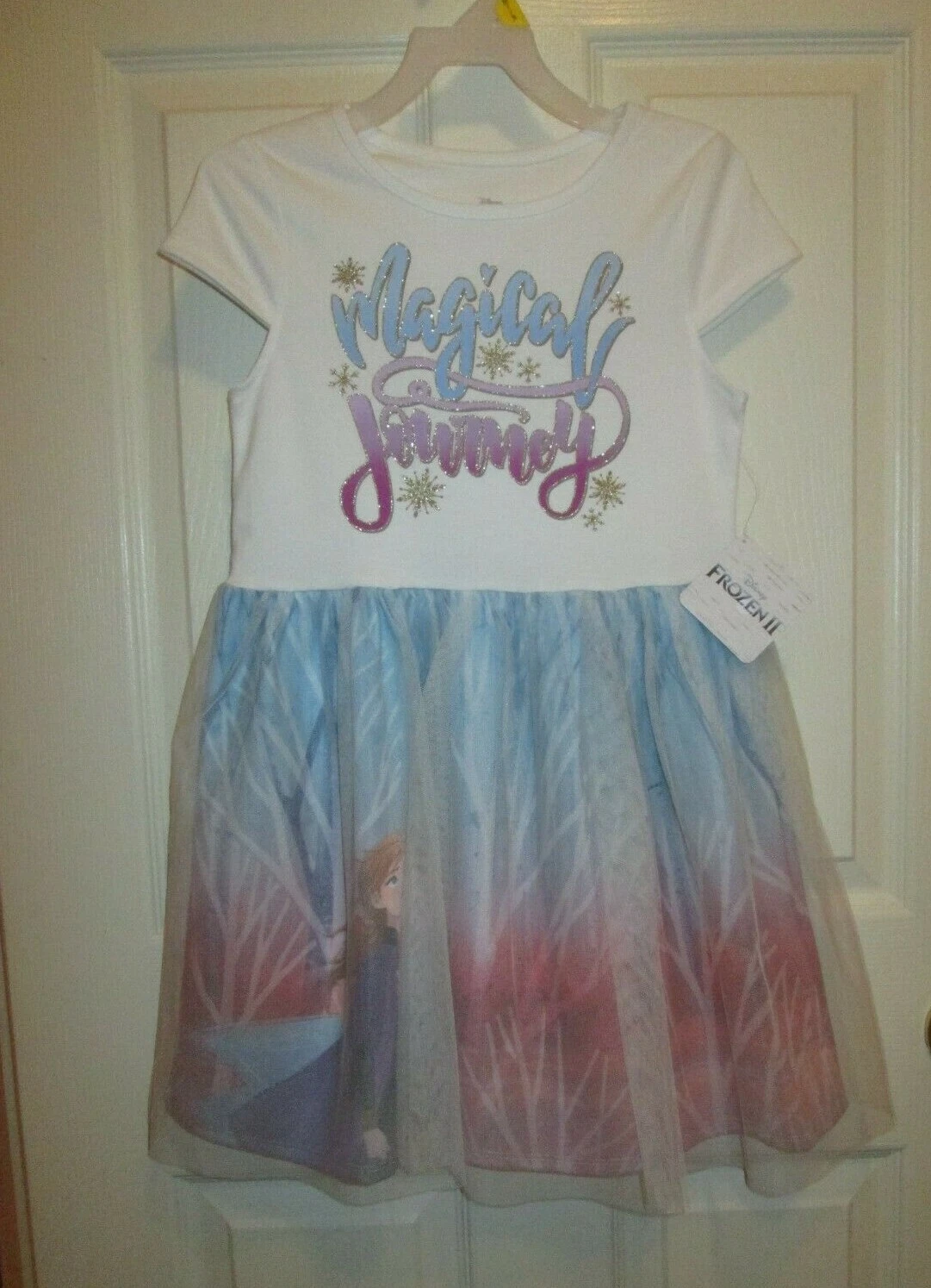 Frozen II Elsa & Anna Girls Tulle Skirted Over Picture Dress Size M 7/8 NWT
