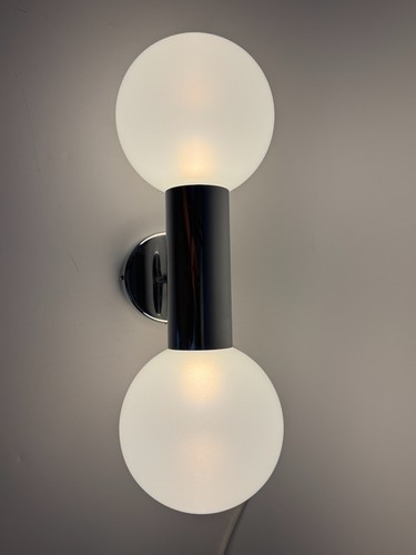 *2x SPACE AGE LAMPE MOTOKO ISHII FÜR STAFF 70ER RARITÄT WANDLAMPE CHROM GLAS - Picture 2 of 17