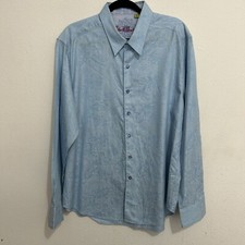 Robert Graham Men's Long Sleeve Button Down Paisley Blue Flip Cuff Shirt Sz 2XL