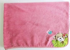 Garanimals Pink Tan Monkey Baby Blanket Blue Bird Green Leaves Flower Edge EUC