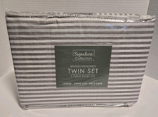 Signature Collection Microfiber 3-Piece Sheet Set, Twin Gray  White Striped