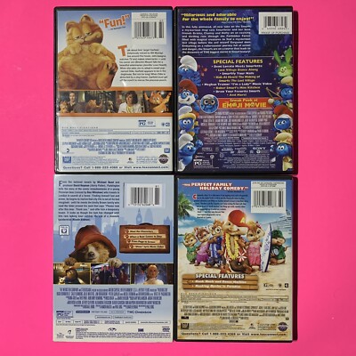 Family Movie Night 4x DVD Lot, Garfield Paddington Smurfs Alvin