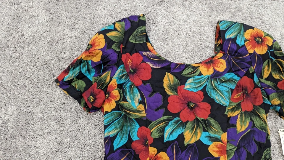 Vestido recto vintage BGB LTD para mujer 8 florales cuello cuadrado hombreras forradas Foto 3 de 4