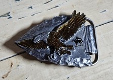 Vintage 1988 Siskiyou Native American Indian Head and Eagle Belt Buckle USA