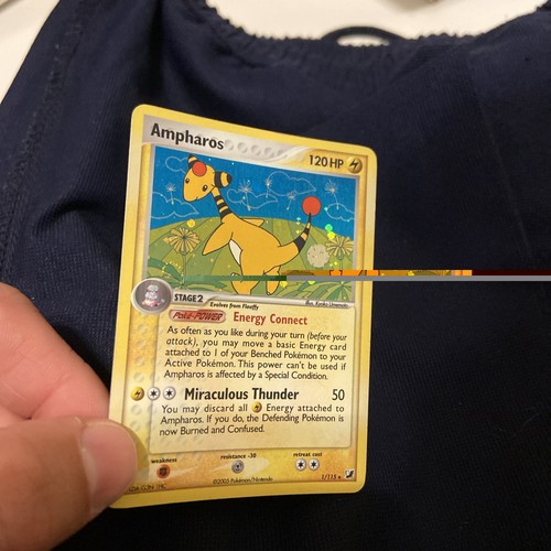 LP Pokemon AMPHAROS Card EX UNSEEN FORCES Set #1/115 Holo Foil Rare SWIRL#1