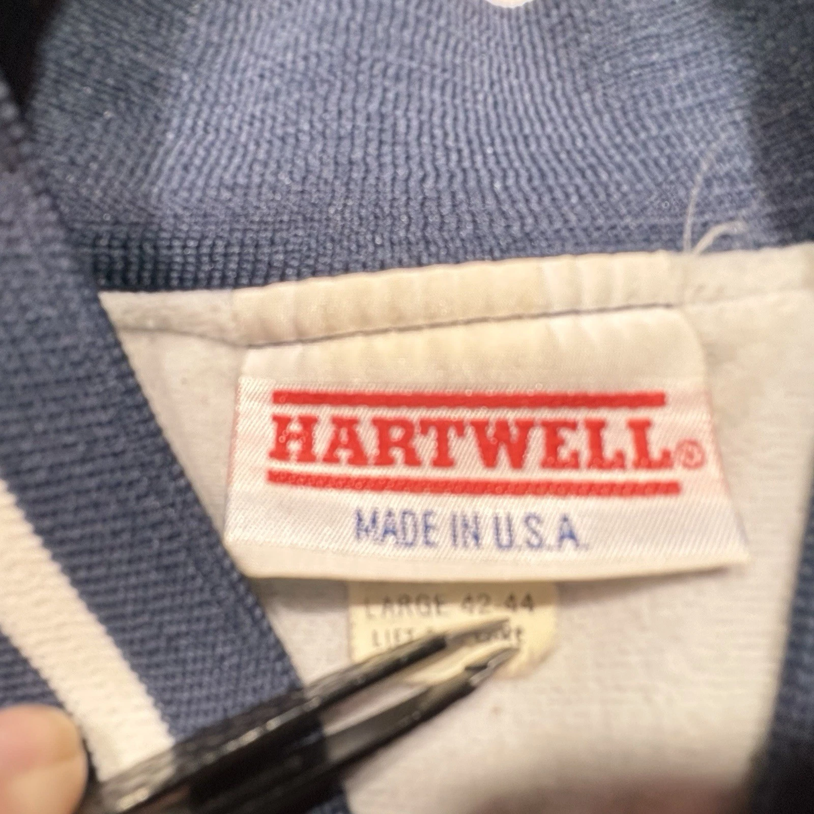 Vintage 1980s Hartwell Satin Bomber Jacket Blue USA Made Varsity XL 42-44 - product detail image 4