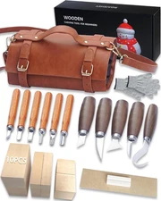 Beginner Wood Carving Kit with 26 Tools and Leather Storage Bag for All Ages