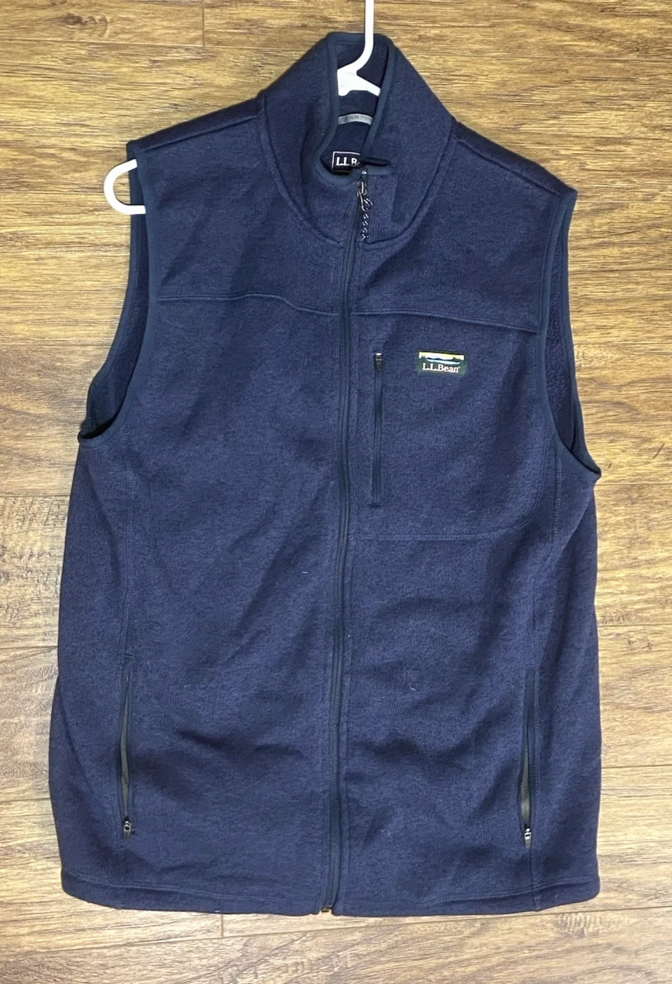 LL Bean Sweater Fleece Vest Navy Blue Slightly Fitted M Tall Full Zip & Pockets