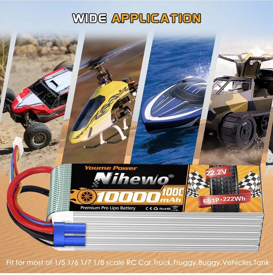 2x 3S Lipo Battery 22.2v  10000mAh 100C RC Battery Soft Case EC5 Plug Compatible - Image 2 of 4