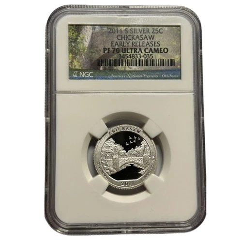 NGC 2011 S PF70 Ultra Cameo Silver Chickasaw Quarter 25C 3454833-035