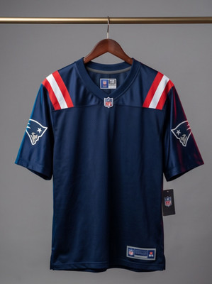 NFL Navy Football Jersey with Red & White Shoulder Stripes - Patriots Style