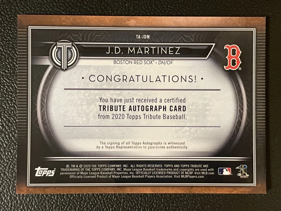2020 Topps Tribute Blue #TA J.D. Martinez 100/150 Auto Autograph - Image 2 of 2
