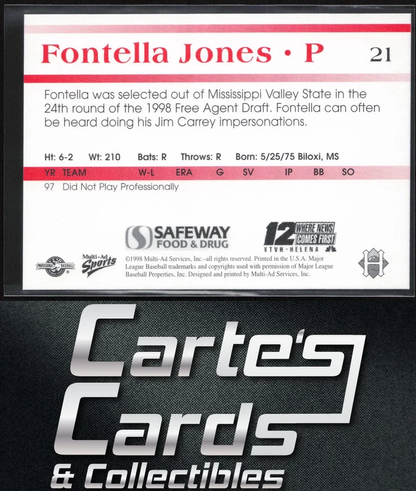 Fontella Jones 1998 Multi-Ad Helena Brewers #21 Helena Brewers - Image 2 of 2