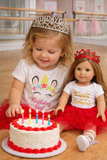 Girls Birthday Girl Unicorn Tee  18  Doll Birthday Outfits   American Girl Comp