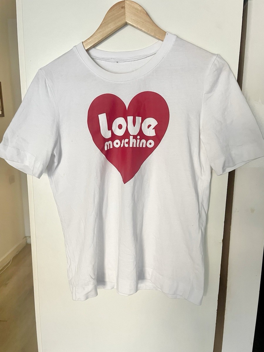 105 LOVE MOSCHINO Womens Bold Large Red Heart White T Shirt UK