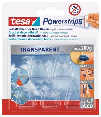 TESA Deko Haken Selbstklebend 5 Stück Powerstrips Klebestrips Kristallklar