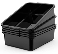 5-Pack Commercial Bus Tubs Box/Tote Box, Black Plastic Storage with Handles, ...